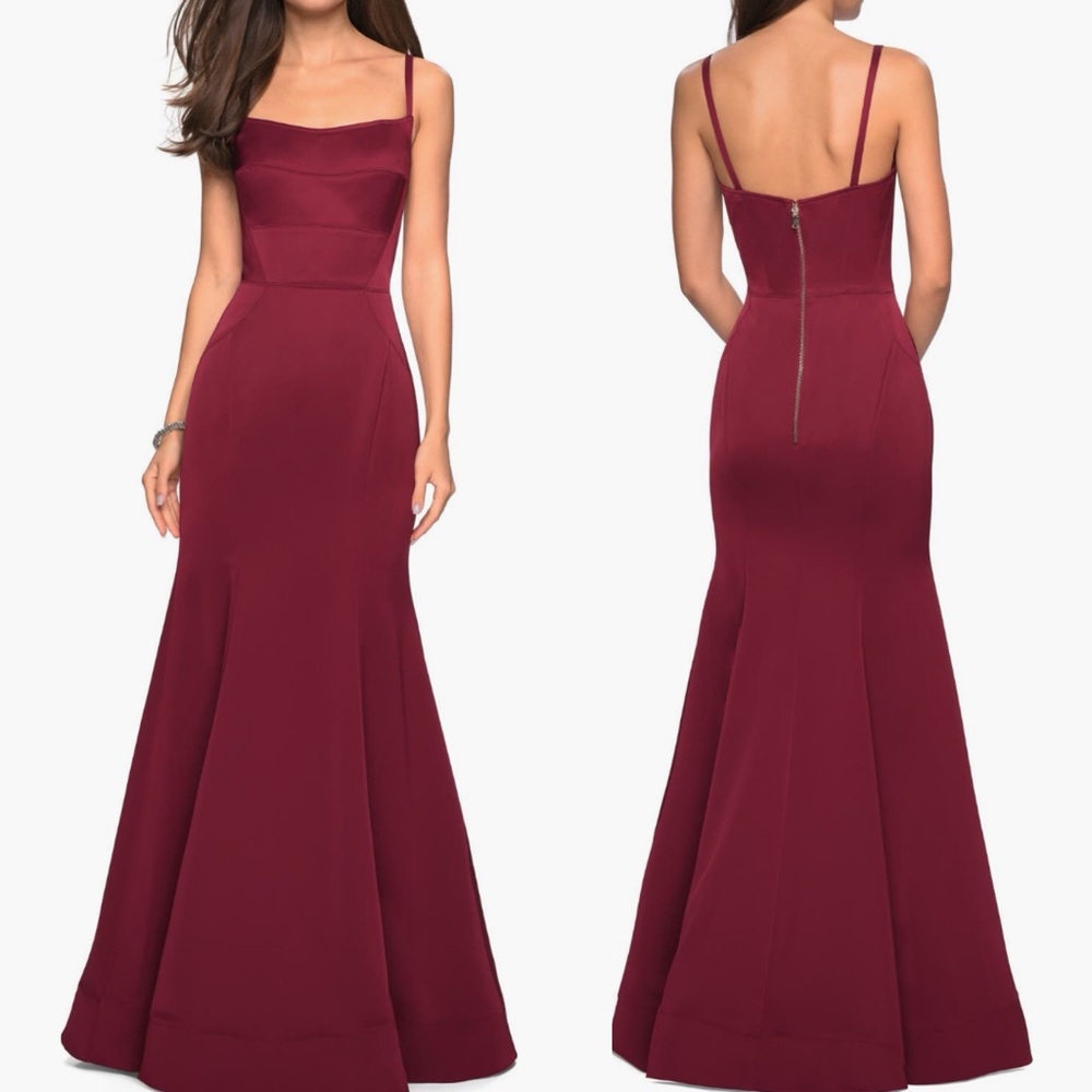 Gorgeous Structured Jersey Trumpet Gown from 
La Femme size 2 or 6 Burgundy